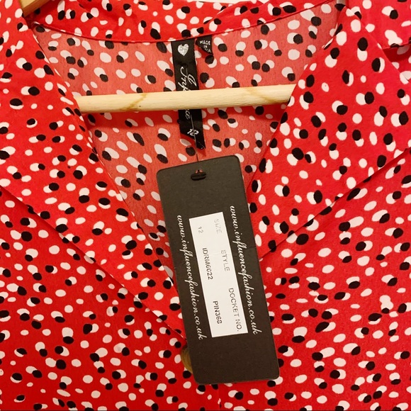 NEW ASOS Red Button Down Collared Long Sleeve Print Dress Medium - Picture 8 of 8